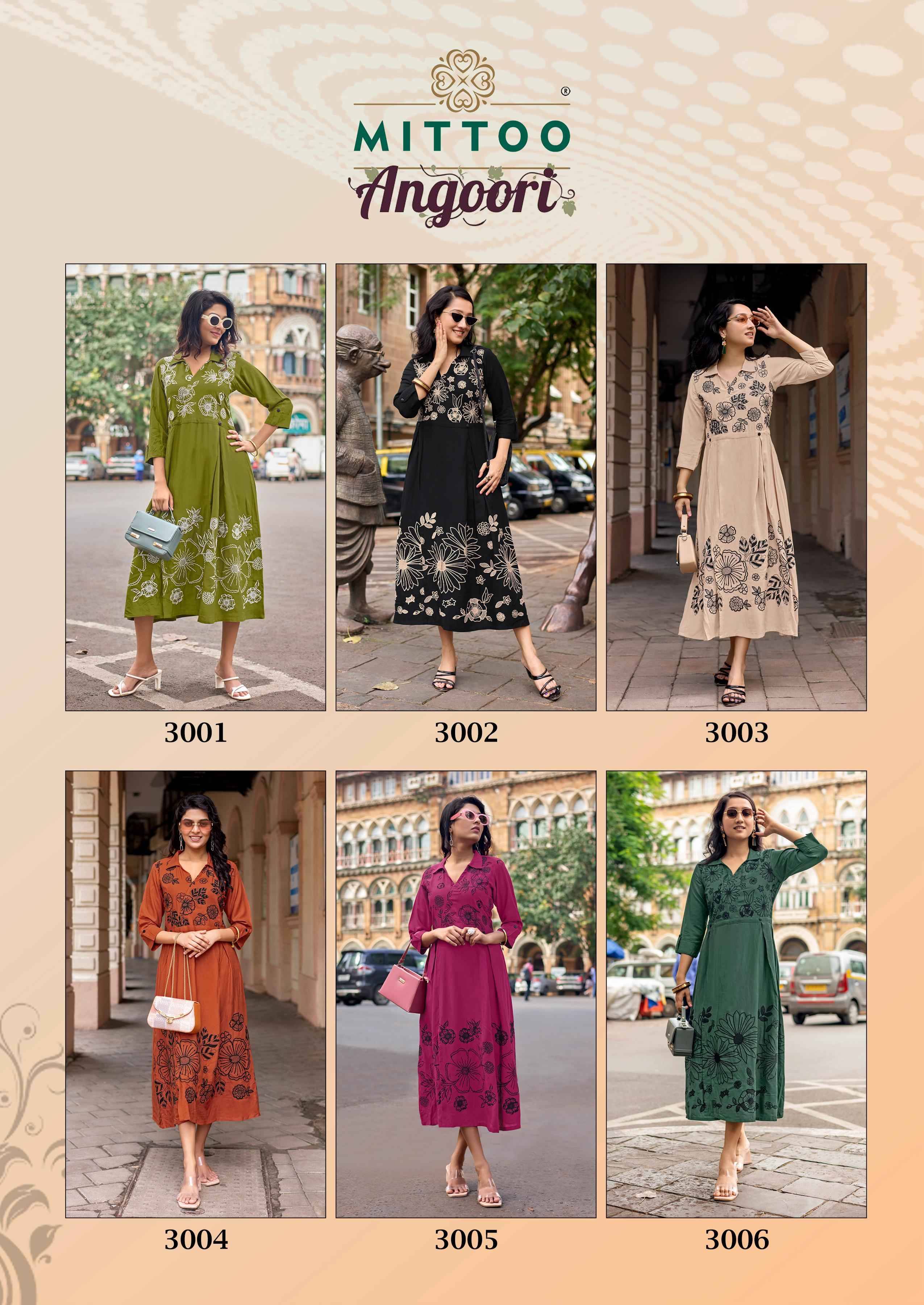 Angoori By Mittoo 3001 to 3006 Designer Stylish Fancy Colorful Beautiful Party Wear & Ethnic Wear Collection Rayon Kurtis At Wholesale Price